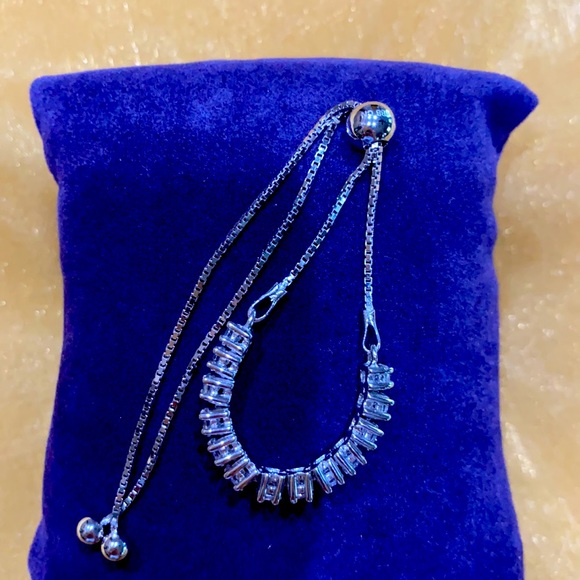 925Sterling Silver Princess CZ Adjustable Bracelet - Picture 6 of 6